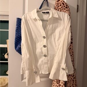 Willi Smith White Button-Down Shirt with Silver and crystal buttons.